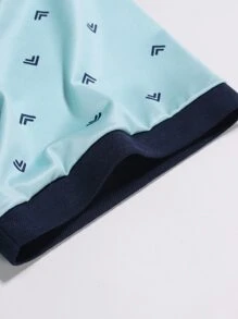 Manfinity Men Allover Print Contrast Trim Polo Shirt - Mint Blue - View 3