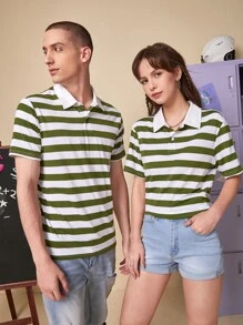 Manfinity 1pc Striped Print Polo Shirt - Multicolor - View 1