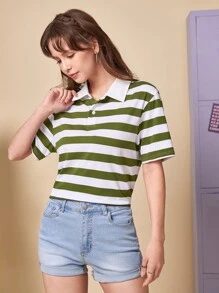 Manfinity 1pc Striped Print Polo Shirt - Multicolor - View 3