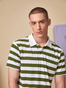 Manfinity 1pc Striped Print Polo Shirt - Multicolor - View 5