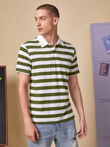 Manfinity 1pc Striped Print Polo Shirt - Multicolor - View 7