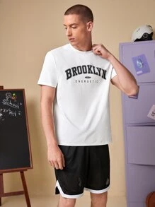 Manfinity RebelGame 1pc Letter Graphic Tee & 1pc Contrast Binding Shorts - Black and White - View 8