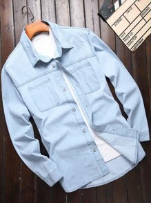 Manfinity Men Plus Dual Pocket Denim Shirt Without Tee - Light Wash - View 1