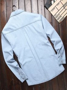 Manfinity Men Plus Dual Pocket Denim Shirt Without Tee - Light Wash - View 2