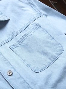 Manfinity Men Plus Dual Pocket Denim Shirt Without Tee - Light Wash - View 4