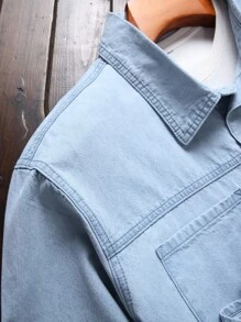 Manfinity Men Plus Dual Pocket Denim Shirt Without Tee - Light Wash - View 7