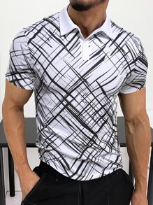 Manfinity Men Plaid Print Polo Shirt - White - View 1
