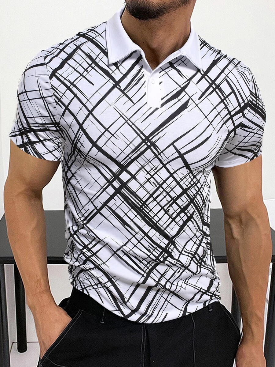 Manfinity Men Plaid Print Polo Shirt - White - View 1
