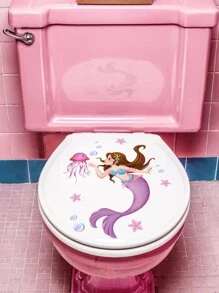 1入組美人魚和水母圖案馬桶蓋貼花