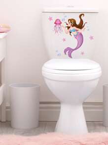 1入組美人魚和水母圖案馬桶蓋貼花