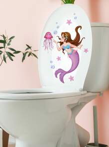 1入組美人魚和水母圖案馬桶蓋貼花