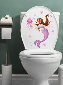 1入組美人魚和水母圖案馬桶蓋貼花