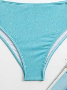 Glitter Tankini Set Ruched Criss Cross Back Top &  Bikini Bottom 2 Piece Bathing Suit - Mint Blue - View 3