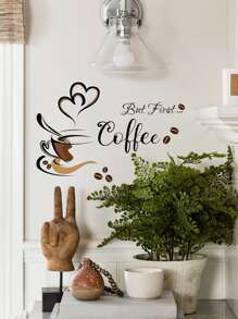 1 件 PVC 墙贴，创意咖啡和标语图形墙贴，适用于卧室、客厅装饰、贴纸、墙贴、乙烯基贴花，用于家居装饰、春季装饰品让您的家焕然一新、Rama 装饰贴纸 - 彩色 - 查看 3