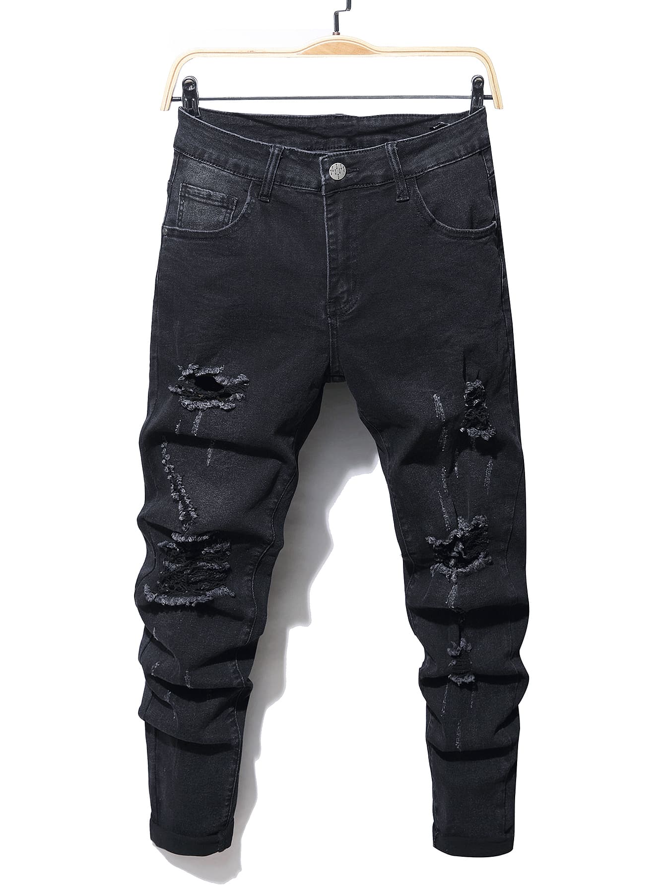 Manfinity Men Ripped Frayed Cat Scratch Skinny Jeans - Black - View 1