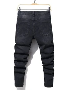 Manfinity Men Ripped Frayed Cat Scratch Skinny Jeans - Black - View 2