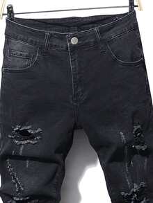 Manfinity Men Ripped Frayed Cat Scratch Skinny Jeans - Black - View 4