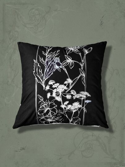 Goth Flower Print Cushion Cover Without Filler