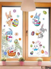 2pcs Self-adhesive Decorative Window Sticker, Easter Rabbit Pattern Decorative Film - Multicolor - View 1