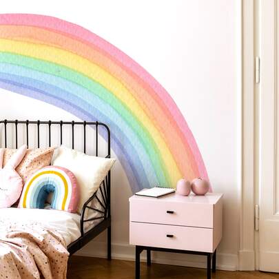Miếng dán tường thiết kế cầu vồng, miếng dán tường nghệ thuật tự dính nhiều màu sắc để trang trí nhà cửa, miếng dán, miếng dán tường, miếng dán vinyl để trang trí nhà cửa, vật dụng trang trí mùa xuân làm mới ngôi nhà của bạn, miếng dán trang trí lễ hội quà tặng sinh nhật tốt nghiệp
