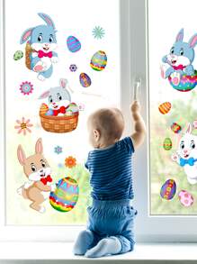 2pcs Self-adhesive Decorative Window Sticker, Easter Rabbit Pattern Decorative Film - Multicolor - View 2