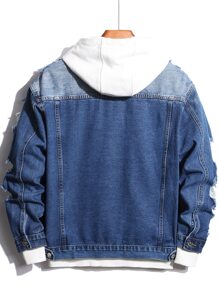 Manfinity Hombres 1 pieza Cazadora mezclilla desgarro con bolsillo con solapa - Azul lavado medio - Ver 2