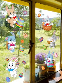 2pcs Self-adhesive Decorative Window Sticker, Easter Rabbit Pattern Decorative Film - Multicolor - View 6