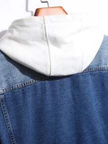 Manfinity Hombres 1 pieza Cazadora mezclilla desgarro con bolsillo con solapa - Azul lavado medio - Ver 3