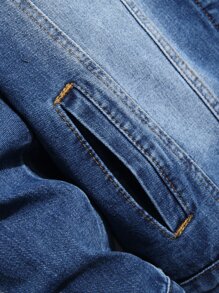 Manfinity Hombres 1 pieza Cazadora mezclilla desgarro con bolsillo con solapa - Azul lavado medio - Ver 7