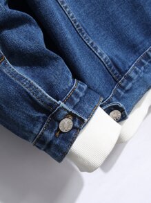 Manfinity Hombres 1 pieza Cazadora mezclilla desgarro con bolsillo con solapa - Azul lavado medio - Ver 8