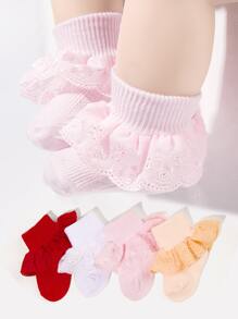 4pairs Baby Ruffle Trim Socks - Multicolor - View 1