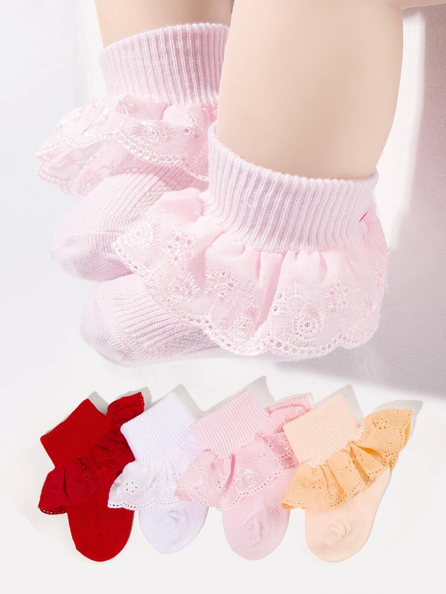 4pairs Baby Ruffle Trim Socks - Multicolor - View 1