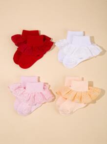 4pairs Baby Ruffle Trim Socks - Multicolor - View 3