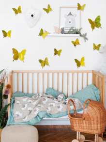 12 piezas Pegatina dorado holográfico con mariposa impermeable PVC decorativo para casa - Dorado - Ver 2