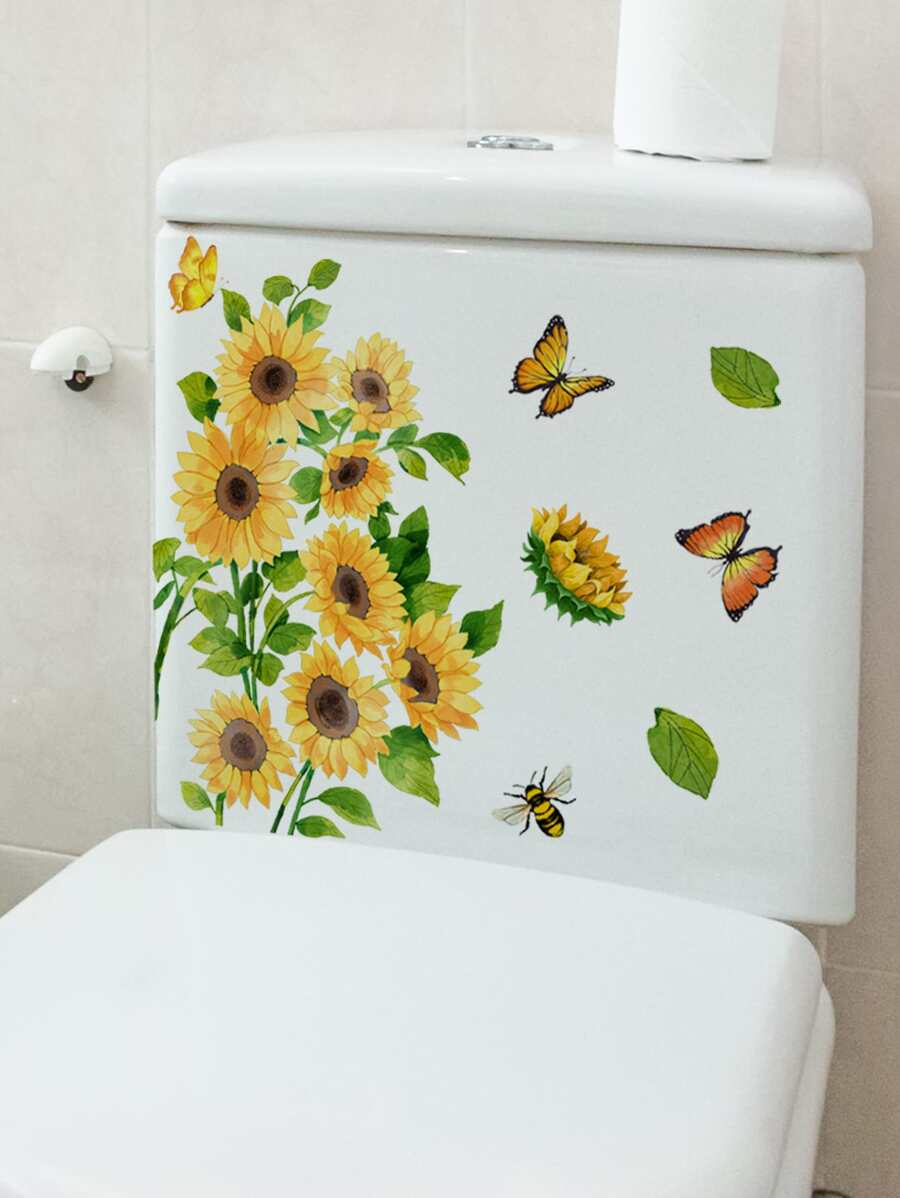 1入組蝴蝶和向日葵圖案馬桶蓋貼花