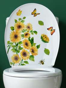 1入組蝴蝶和向日葵圖案馬桶蓋貼花