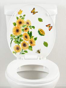 1入組蝴蝶和向日葵圖案馬桶蓋貼花
