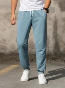 Manfinity Hypemode Quần thể thao Nam Dây kéo Túi Slogan - Màu xanh bụi bặm - Xem 6