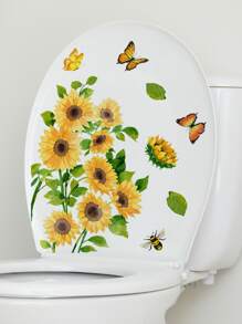 1入組蝴蝶和向日葵圖案馬桶蓋貼花