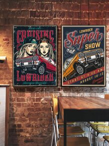 3pcs Car & Figure Graphic Unframed Painting - Multicolor - View 4