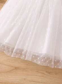 SHEIN Vestido De Malla Blanco De Color Puro Para Niñas Jóvenes Con Cuello Redondo Y Mangas De Volantes Para Fiesta De Verano - Blanco - Ver 4