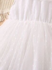 SHEIN Vestido De Malla Blanco De Color Puro Para Niñas Jóvenes Con Cuello Redondo Y Mangas De Volantes Para Fiesta De Verano - Blanco - Ver 5