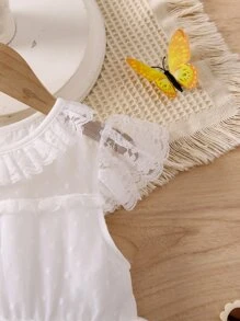 SHEIN Vestido De Malla Blanco De Color Puro Para Niñas Jóvenes Con Cuello Redondo Y Mangas De Volantes Para Fiesta De Verano - Blanco - Ver 6