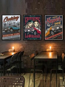 3pcs Car & Figure Graphic Unframed Painting - Multicolor - View 5