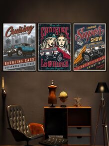 3pcs Car & Figure Graphic Unframed Painting - Multicolor - View 6
