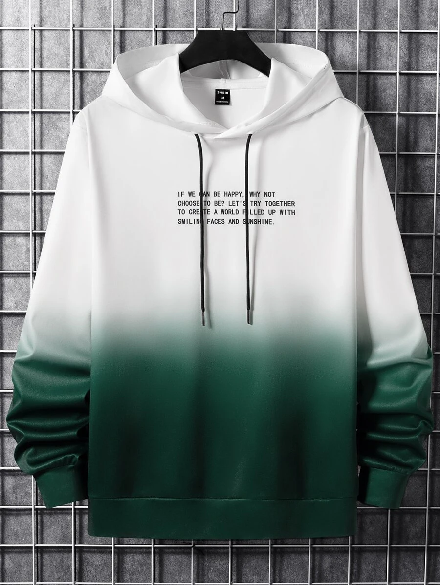 Manfinity EMRG Men Ombre Slogan Graphic Drawstring Hoodie - Multicolor - View 1