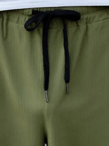 Manfinity Hypemode Hombres Pantalones rectos unicolor de cintura con cordón - Verde militar - Ver 7