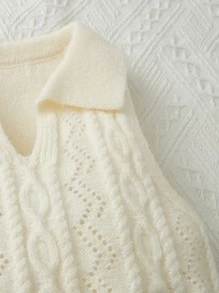 SHEIN 少女織花呢針織毛衣背心 - 杏色 - 查看 3