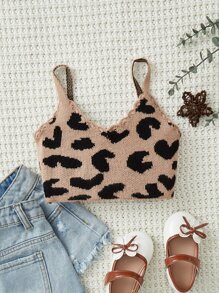 SHEIN Toddler Girls Graphic Pattern Cami Knit Top - Khaki - View 1