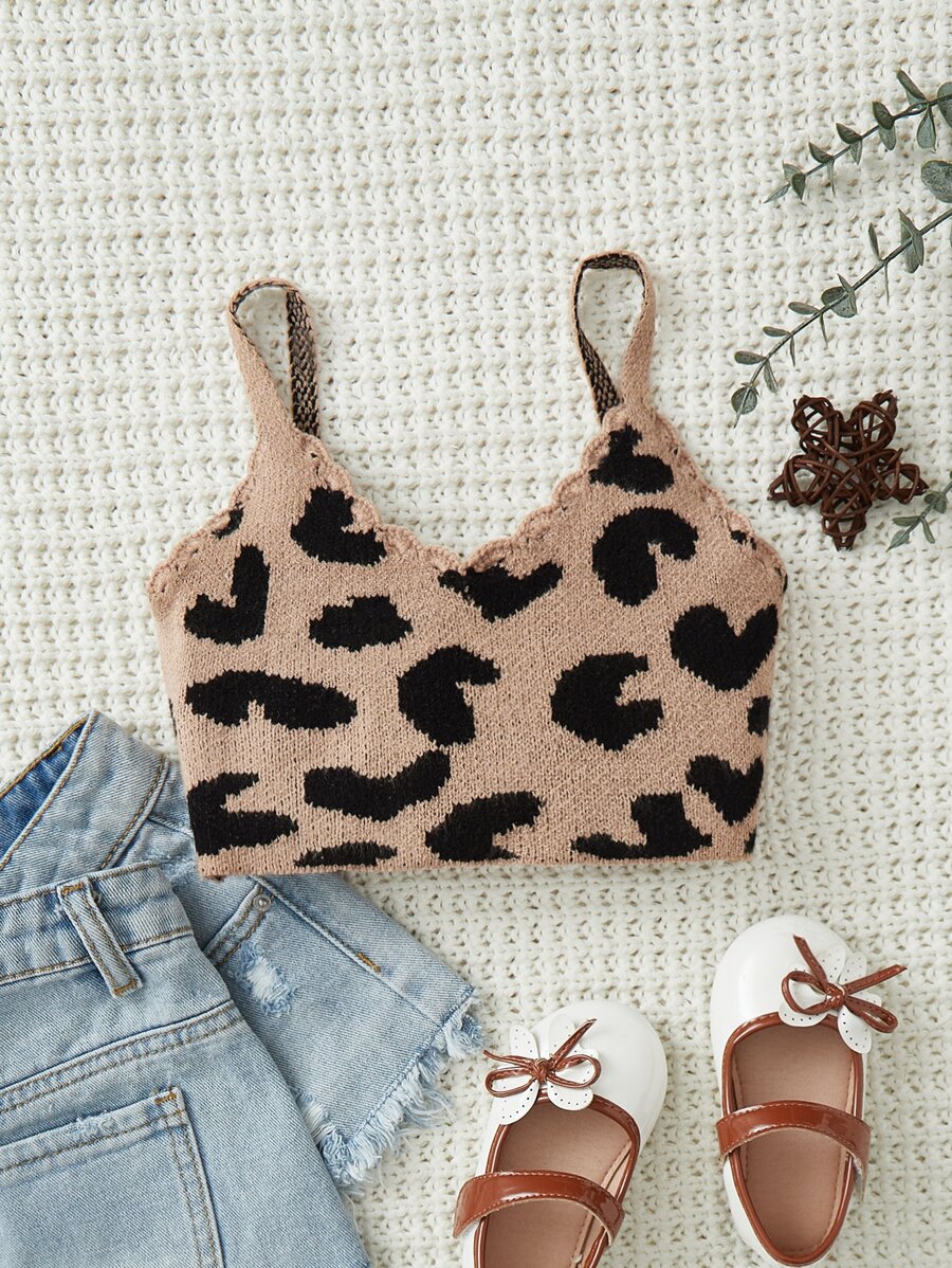 SHEIN Toddler Girls Graphic Pattern Cami Knit Top - Khaki - View 1